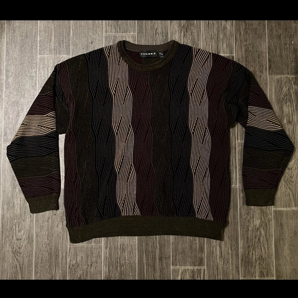 VTG Tundra Coogi Style Textured Crewneck Sweater Mens XL Pullover Knit